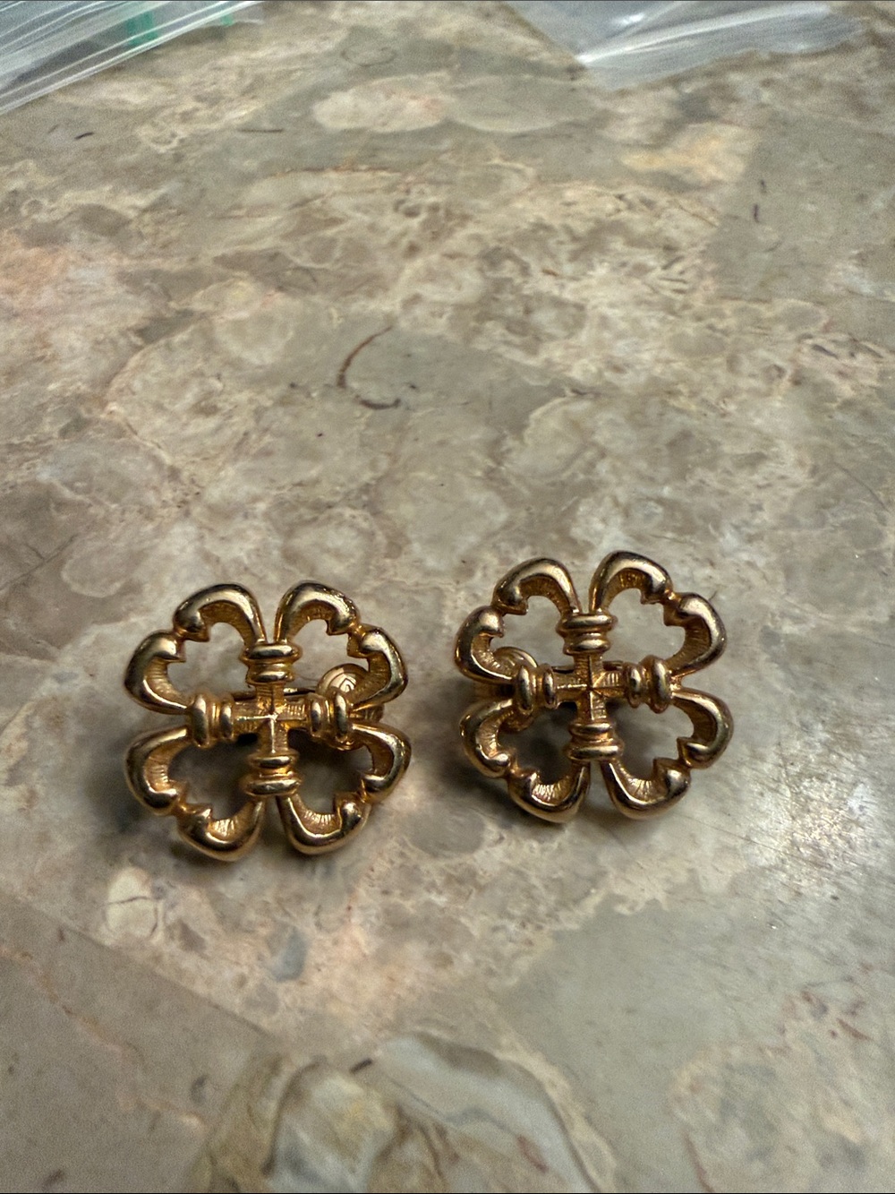 Vintage Sarah Coventry, gold tone, four leaf clover earrings 1960s
